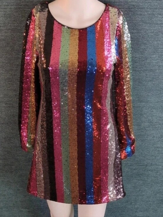 SHEIN Dresses & Skirts - Multicolor Striped Sequin Mini-Dress, Long Sleeve. LET YOUR PRIDE SHEIN!!